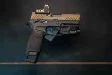 Custom Sig Sauer P320 M18 - Dark brown lower frame, TTI Magazine, Steel internals, Unicorn Fixed Barrel