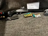 TM M870 Gas Shotgun 3/6 Shot, Red dot, Torch, 16 Shells, 3 Gas Tanks, Large amount of mixed ammo.